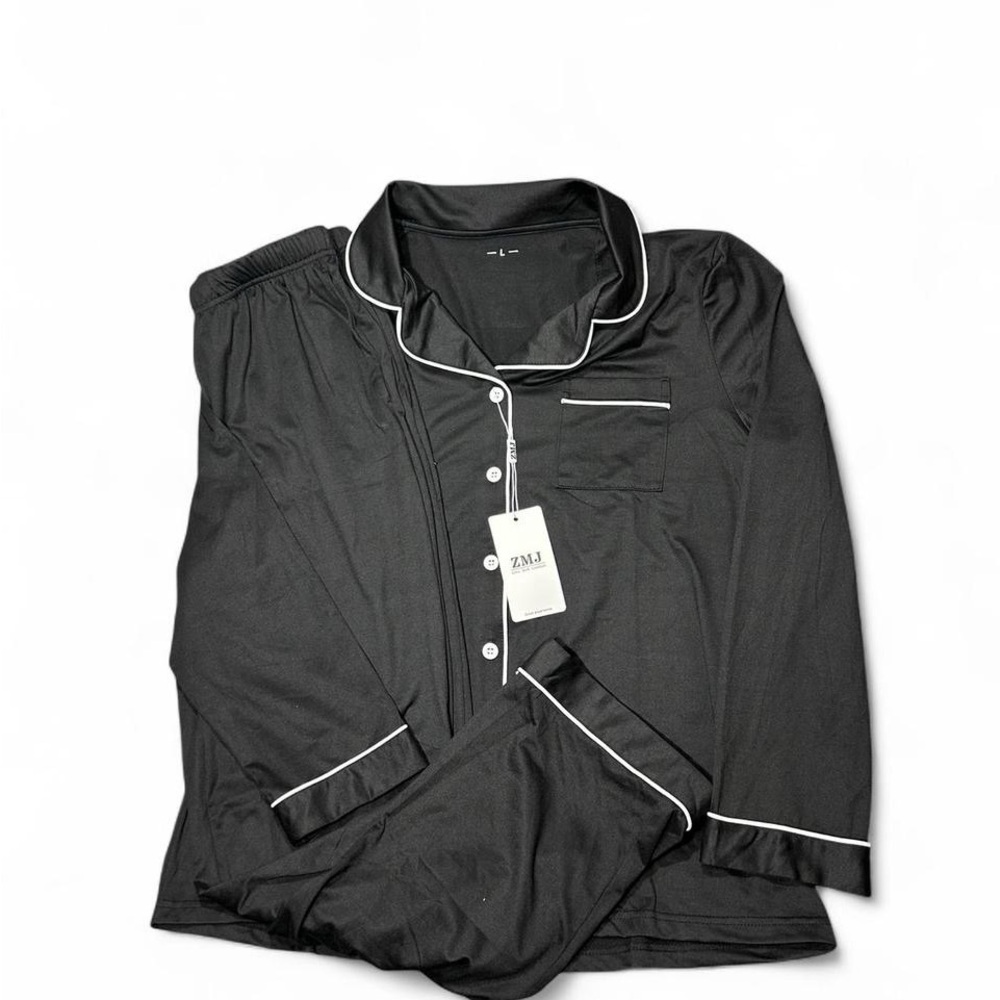 NWT ZMJ soft Black Pajama Set with White Piping